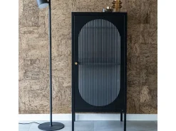 Escaparate negro con puerta ondulada de vidrio 50 x 35 x 110 cm