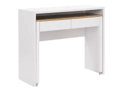 Escritorio consola extensible con 2 cajones en color blanco y natural - LOAVIA