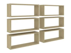 Estante cubo pared 6 uds contrachapado roble Sonoma 60x15x23 cm ES50894