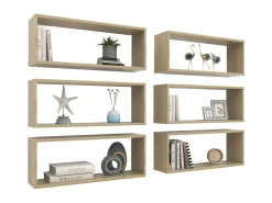 Estante cubo pared 6 uds contrachapado roble Sonoma 60x15x23 cm ES50894