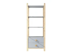 Estante de almacenamiento 70x44x180 cm - 2 cajones - tiradores de madera maciza - estructura de pino - azul + natural