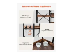 Estante de Esquina SucceBuy de 5 Niveles, Altura 166,1 cm, Librería de Esquina en L con 4 Ganchos, Mueble de Almacenamiento Reversible con Marco de Metal