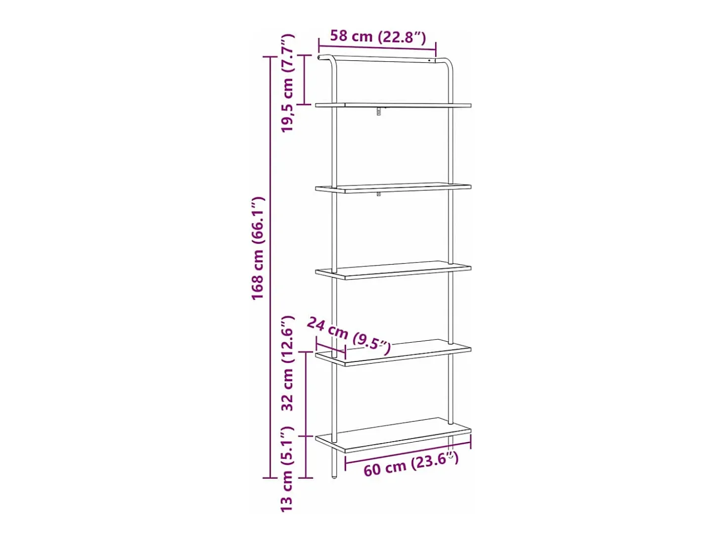 Estante de libros Gris sonoma 60 x 24 x 168 cm