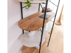 Estante de madera de acacia y mármol Scott - Chic y contemporánea con 3 estantes de madera y 2 de mármol blanco