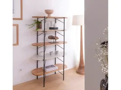 Estante de madera de acacia y mármol Scott - Chic y contemporánea con 3 estantes de madera y 2 de mármol blanco