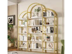 Estante de metal - 170 x 25 x 190 cm - 5 niveles de almacenamiento - MDF + Metal - Dorado + Blanco