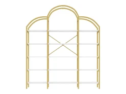 Estante de metal - 170 x 25 x 190 cm - 5 niveles de almacenamiento - MDF + Metal - Dorado + Blanco