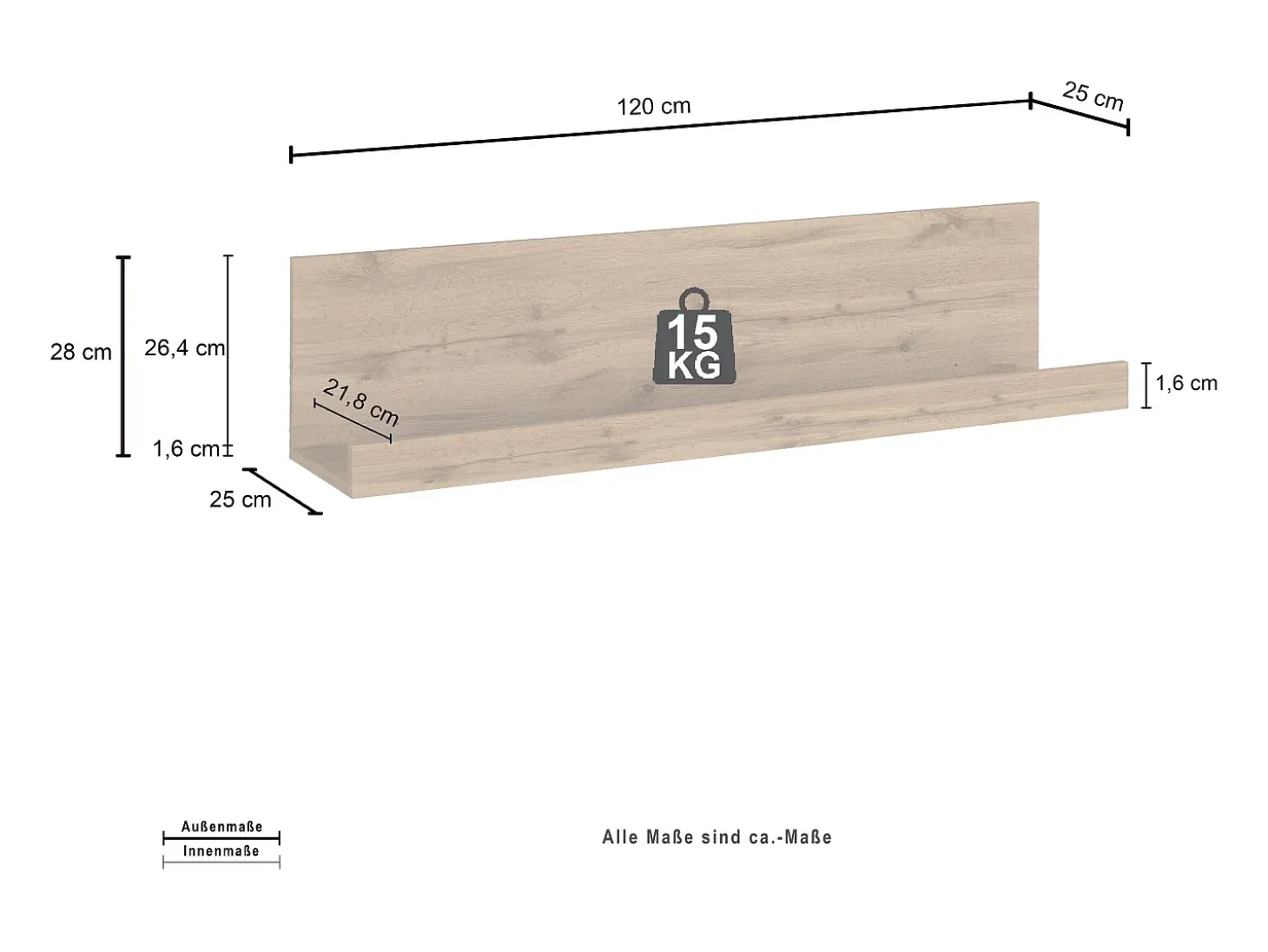 Estante de pared Chronos color roble 120x25x28 cm