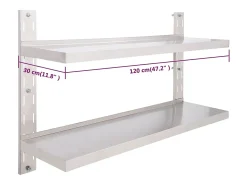Estante de pared de 2 niveles Acero inoxidable 120x30 cm