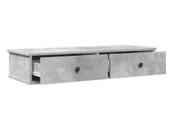 Estante de pared de madera de ingeniería de color gris hormigón con cajones