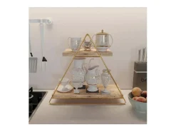 Estante de pared de madera maciza – 38 x 16 x 42 cm – Dorado y marrón