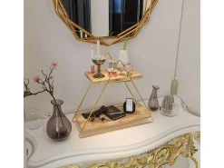 Estante de pared de madera maciza – 38 x 16 x 42 cm – Dorado y marrón