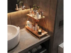 Estante de pared de madera maciza – 38 x 16 x 42 cm – Dorado y marrón
