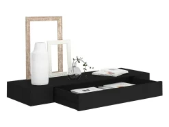Estante de pared de pared con cajón negro 80x25x8 cm ES54711