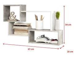 Estante de pared grande - color cemento / blanco mate - ancho 87 cm - KASSI