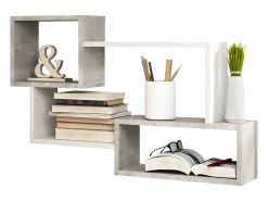 Estante de pared grande - color cemento / blanco mate - ancho 87 cm - KASSI