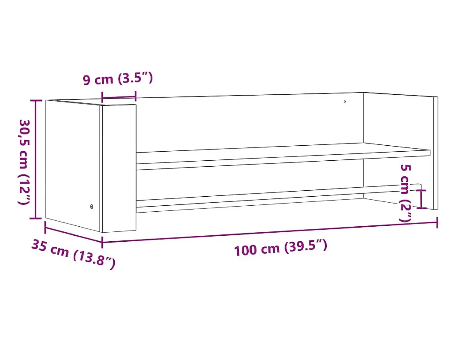 Estante de pared madera ingeniería gris hormigón 100x35x30,5 cm