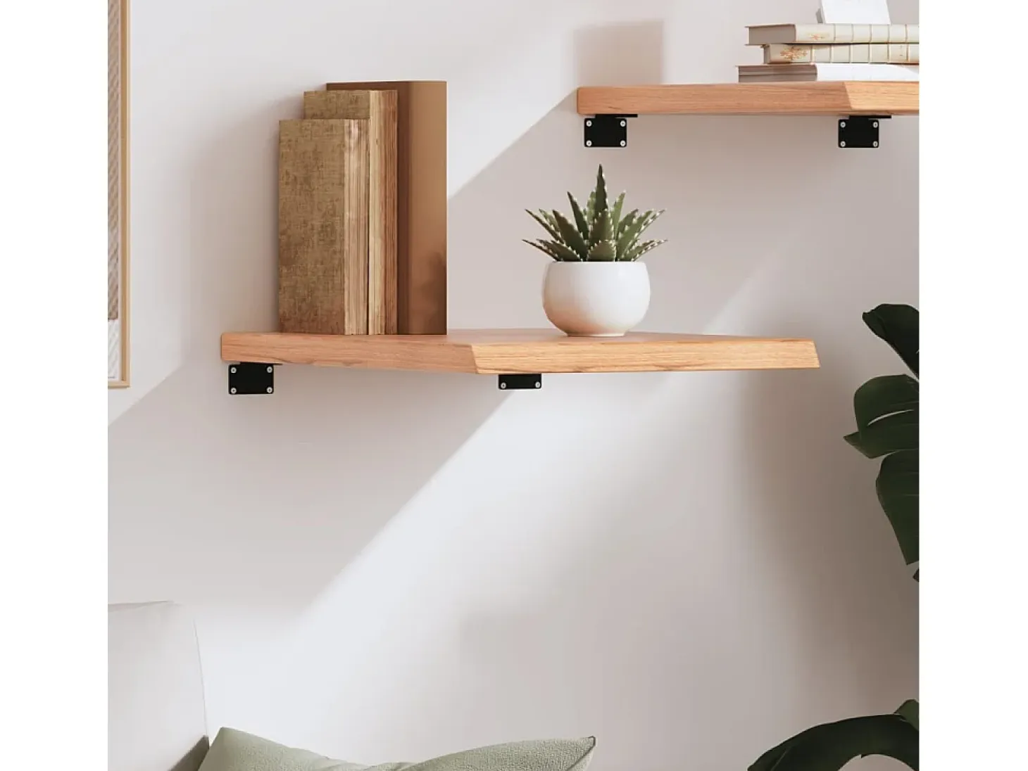 Estante de pared marrón claro en madera maciza de roble tratado