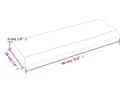 Estante de pared 60x20x4 cm madera maciza de roble sin tratar
