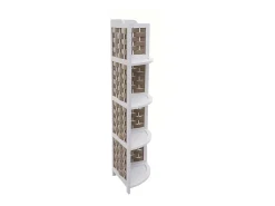 Estante esquinero MCW-K85, blanco, mimbre marrón