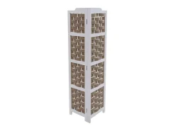 Estante esquinero MCW-K85, blanco, mimbre marrón