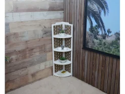 Estante esquinero MCW-K85, blanco, mimbre marrón