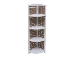 Estante esquinero MCW-K85, blanco, mimbre marrón