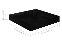 Estante flotante de pared MDF negro brillo 23x23,5x3,8 cm