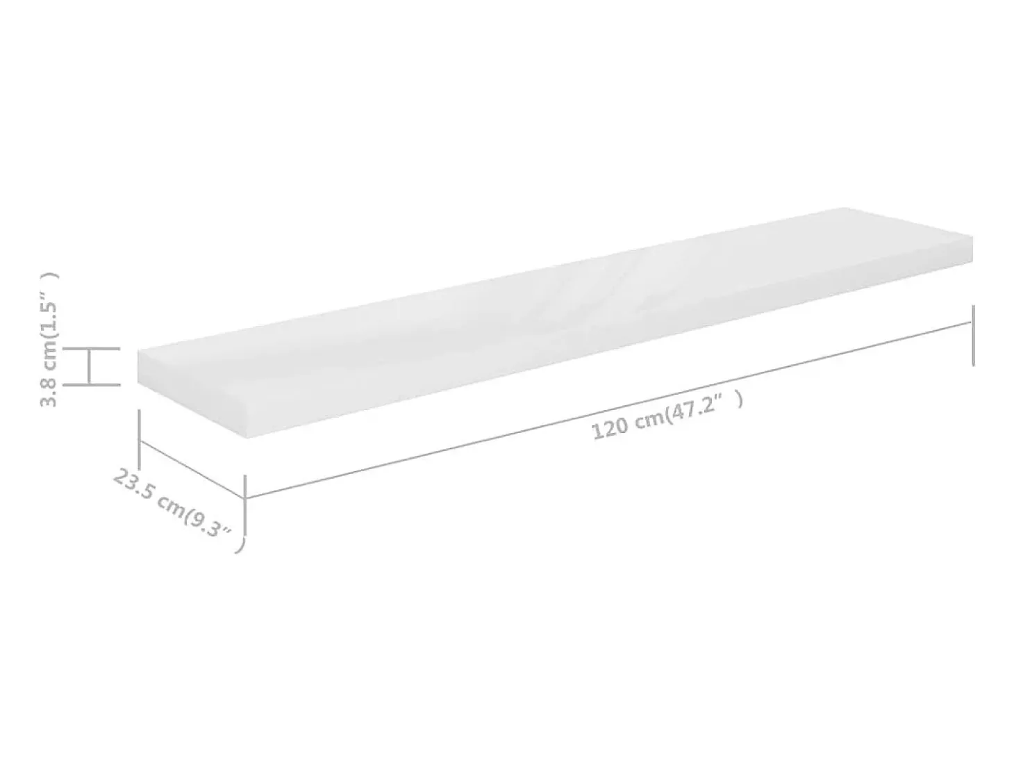 Estante flotante de pared MDF blanco brillo 120x23,5x3,8 cm