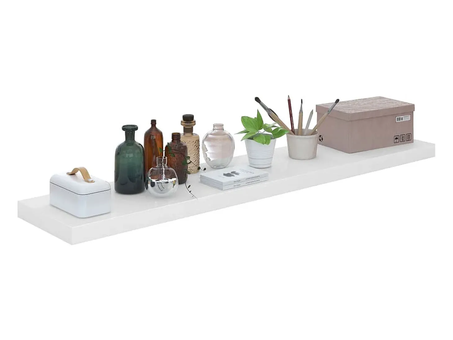 Estante flotante de pared MDF blanco brillo 120x23,5x3,8 cm