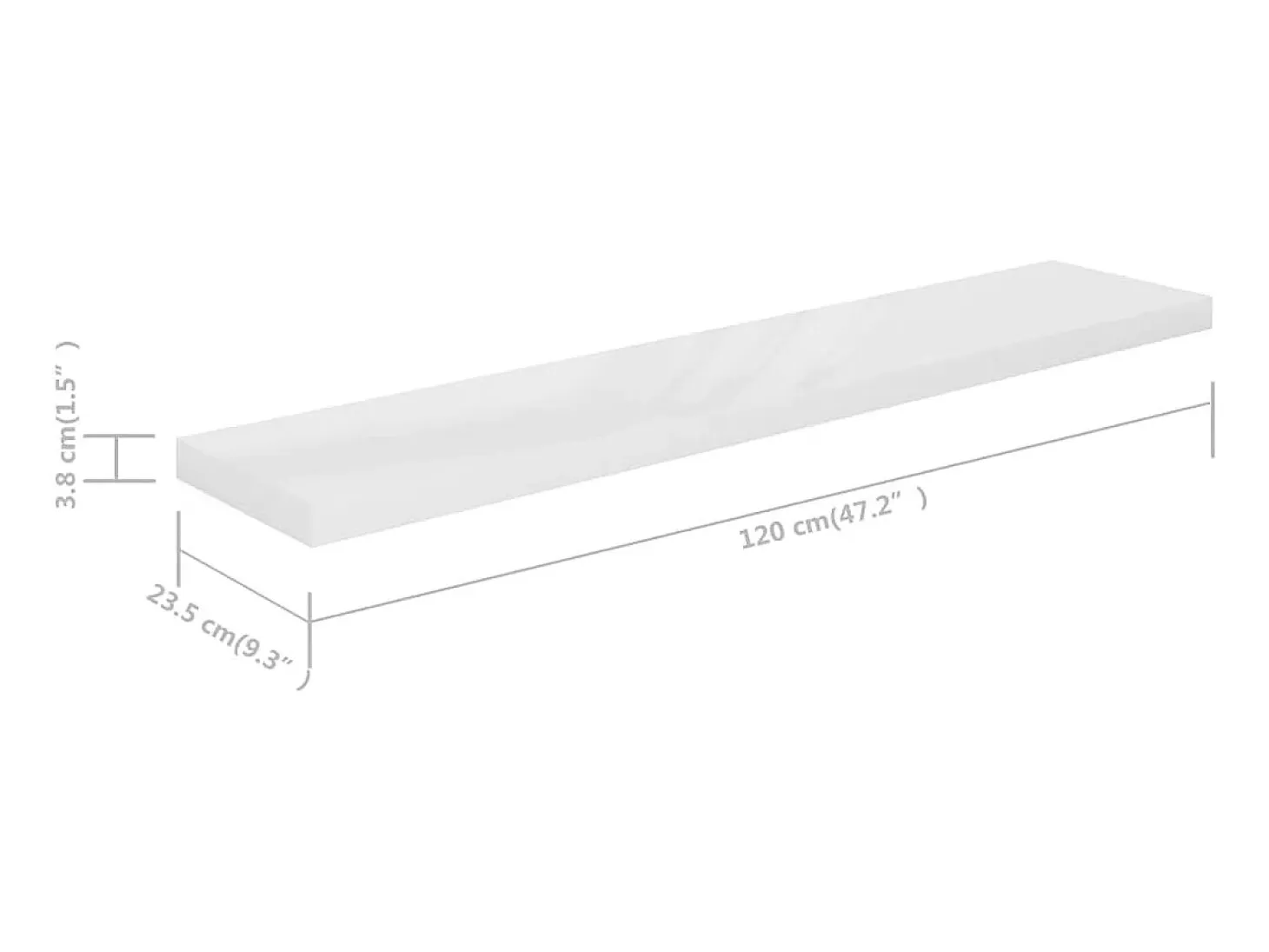 Estante flotante de pared MDF blanco brillo 120x23,5x3,8 cm