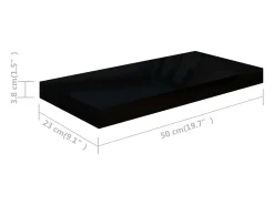 Estante flotante de pared MDF negro brillo 50x23x3,8 cm