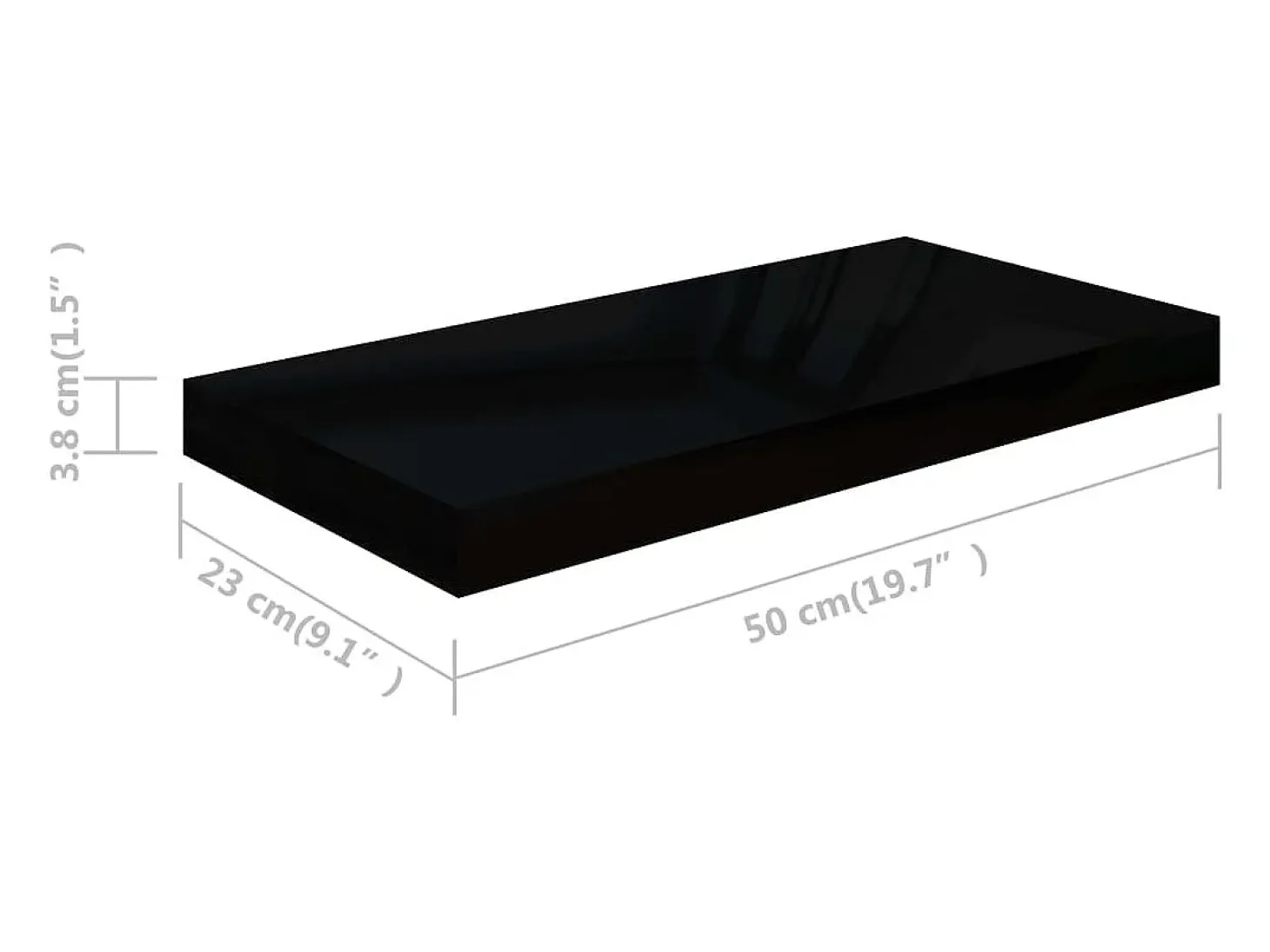 Estante flotante de pared MDF negro brillo 50x23x3,8 cm