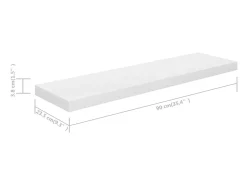 Estante flotante de pared MDF blanco brillo 90x23,5x3,8 cm