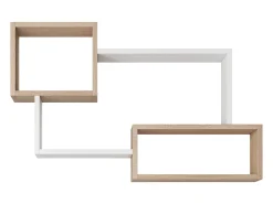 Estante moderna de pared con 3 rectángulos para salón, dormitorio y habitación, roble sonoma y blanco mate