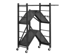 Estante Plegable SucceBuy Estantería Plegable de 3 Niveles, 76 x 33 x 91 cm, Metal Resistente, con 5 Ruedas y 4 Ganchos, para Cocina, Despensa. Color Negro