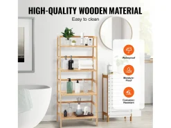 Estante SucceBuy de Bambú a 4 Niveles Estante de Almacenamiento en Escalera Trapezoidal para Baño, Dormitorio, Oficina, Estudio, Madera Natural