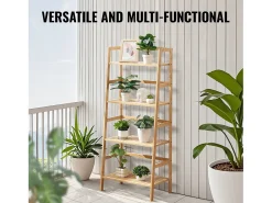 Estante SucceBuy de Bambú a 4 Niveles Estante de Almacenamiento en Escalera Trapezoidal para Baño, Dormitorio, Oficina, Estudio, Madera Natural