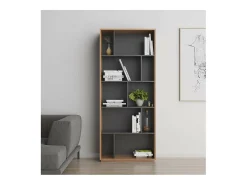 Estantería 5 alturas modelo 545 acabado nogal claro/grafito. 191 cm(alto), 80 cm(ancho),