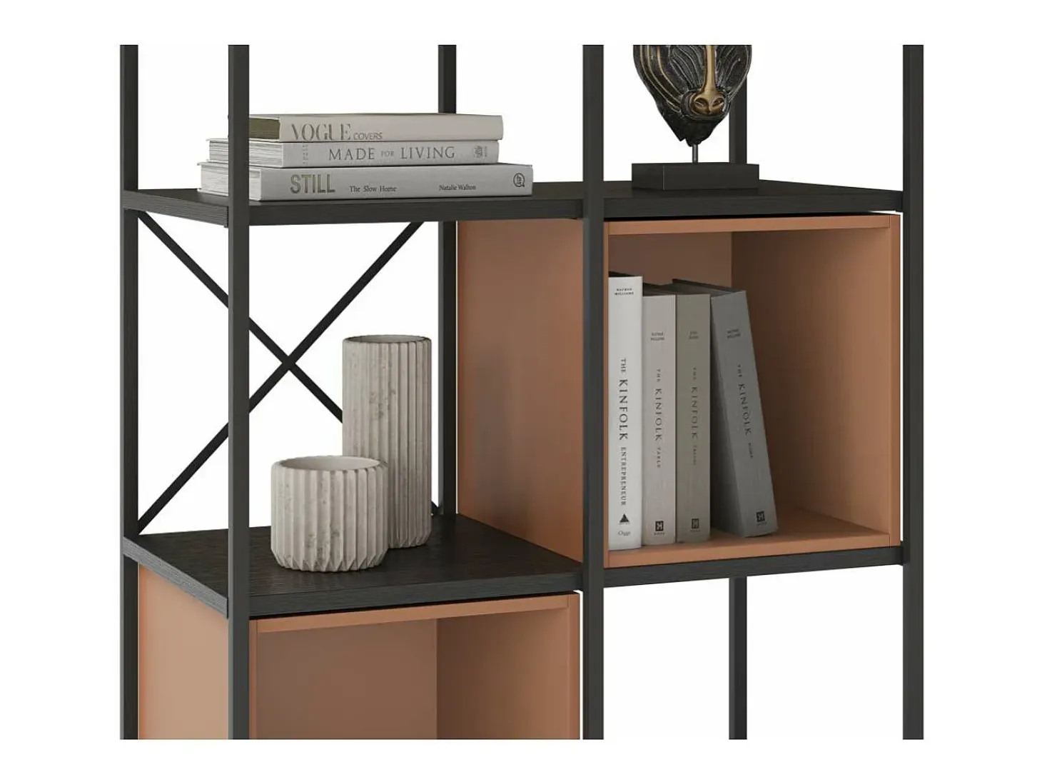 Estantería 3 cubos y estantes modelo Berta-70 acabado negro/terracota, 179cm(alto) 70cm(a