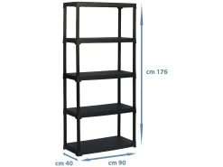 Estantería 5 estantes TOOD h176x90x40 - Negro, Derecha, Para colocar en el suelo
