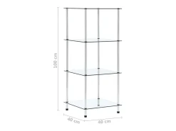 Estantería 4 niveles cristal templado transparente 40x40x100 cm