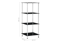 Estantería 4 niveles cristal templado negro 40x40x100 cm