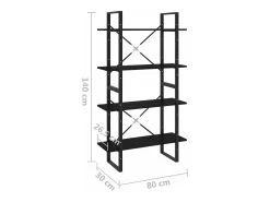Estantería 4 niveles madera contrachapada negro 80x30x140 cm