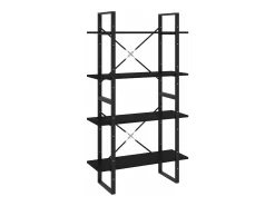 Estantería 4 niveles madera contrachapada negro 80x30x140 cm