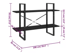 Estantería 2 niveles madera maciza de pino negra 100x30x70 cm