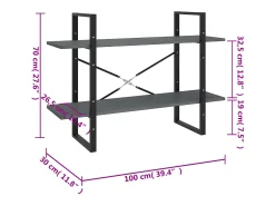 Estantería 2 niveles madera maciza de pino gris 100x30x70 cm