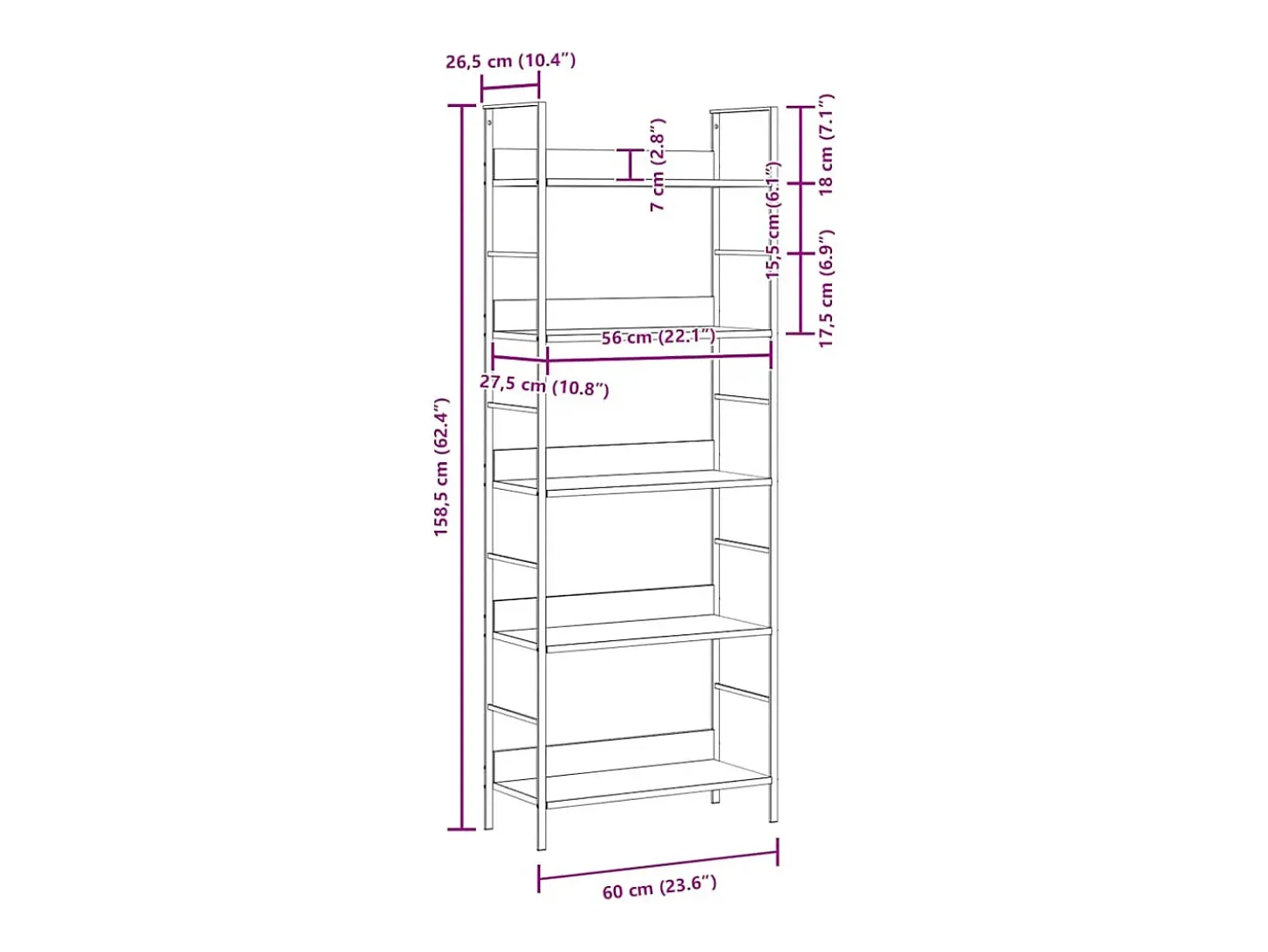 Estantería 5 niveles madera ingeniería blanco 60x27,6x158,5 cm