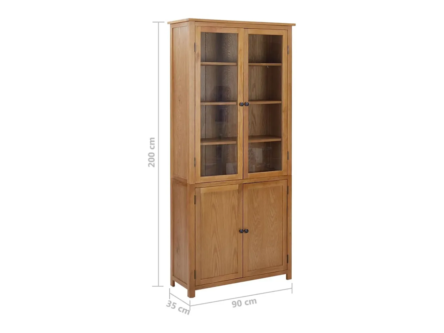 Estantería 4 puertas madera roble macizo y cristal 90x35x200cm
