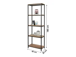 Estantería abierta de 5 niveles – 60x30x180 cm, color roble oscuro y negro – Colección OAKLANDER
